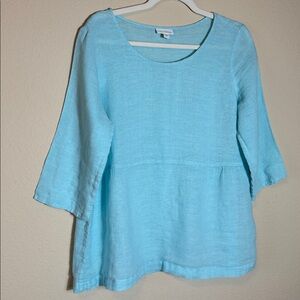 J Jill Pure Jill Turquoise Linen Blend Shirt with 3/4 Sleeves. Size M